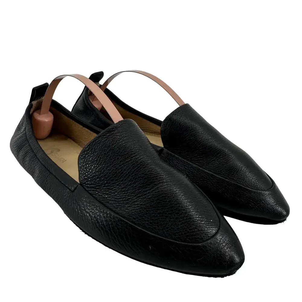 Yosi Samra Skyler Leather Loafer Shoes Slip On Pointed Toe Lightweight Black 7